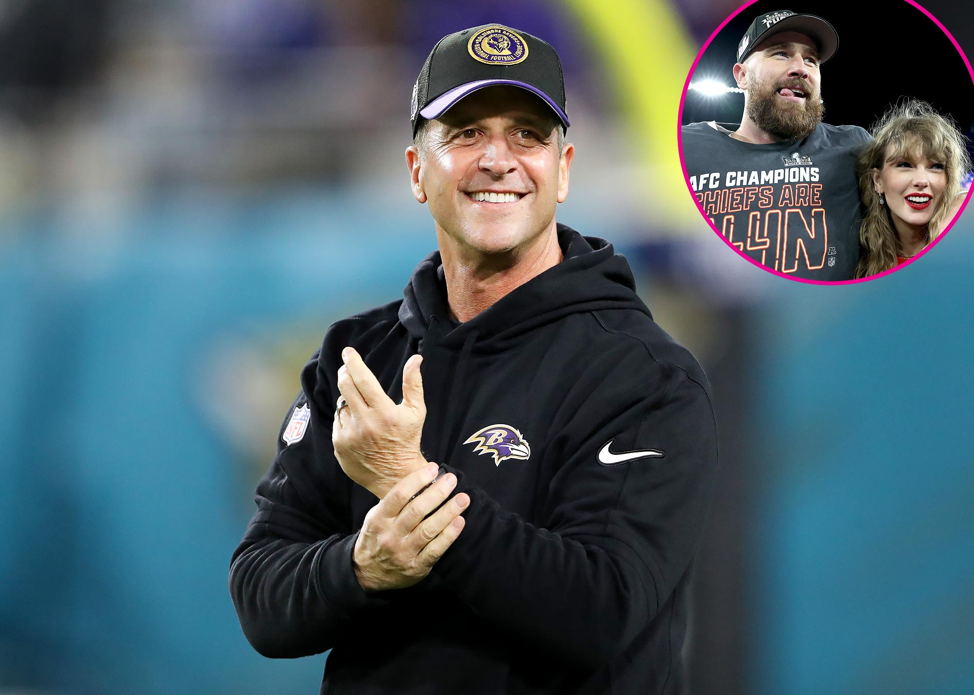 John Harbaugh Jokes Travis Kelce Should Retire ‘Soon’ and Start a Family With Taylor Swift