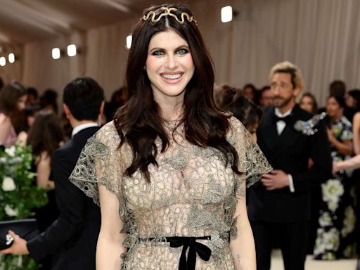 Alexandra Daddario Added Some Edge to Her Ethereal Lace Met Gala Dress with a Snake Headpiece — See the Look!