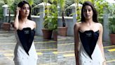 Janhvi Kapoor's white Balmain dress featuring a black collared design is something we've never seen before