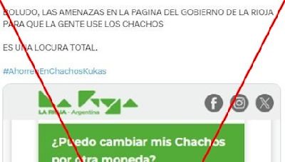 Es falso que el gobierno de La Rioja, Argentina, amenace a quienes no usan la cuasimoneda “Chachos”