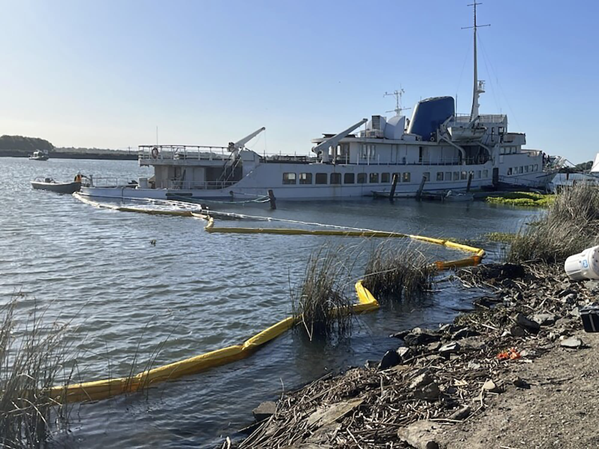 Defunct 1950s-era cruise ship takes on water and leaks pollutants in California river delta