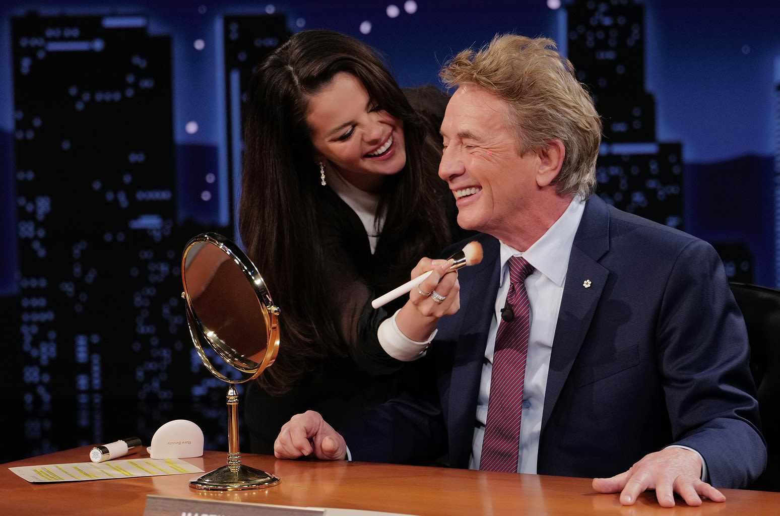 Selena Gomez Gives ‘Only Murders’ Co-Star Martin Short a Mini-Makeover on Jimmy Kimmel Live: Here Are 3 Rare Beauty Products...