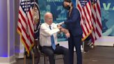 Joe Biden gets updated Covid-19 booster vaccine during live briefing