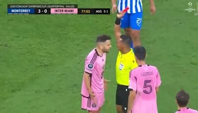 Sergio Busquets intervenes as Jordi Alba rages in referee’s face over red card