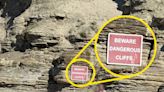 Beachgoers criticised for sunbathing next to 'dangerous cliffs' sign