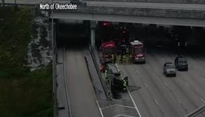 Major delays on I-95 North in West Palm Beach after vehicle fire