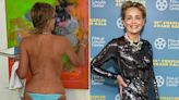 Sharon Stone, 66, Goes Topless and Wears Cheeky String Bikini Bottoms for Poolside Painting Session