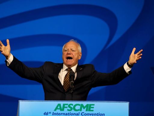 Tim Walz leans into labor background at first solo campaign stop in L.A.