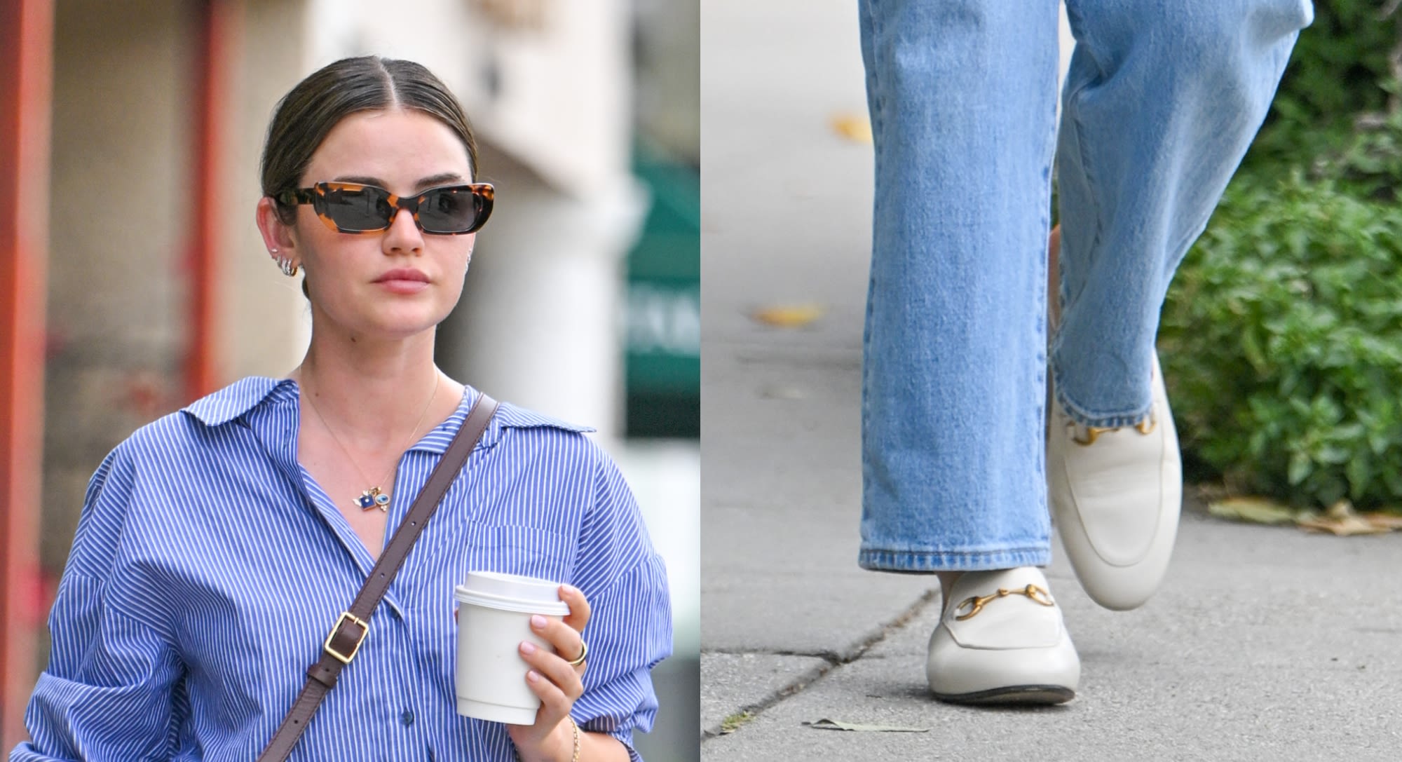 Lucy Hale Slips Into Pretty Little White Gucci Mule Shoes