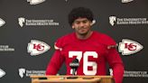 Offensive lineman Kingsley Suamataia speaks at Chiefs rookie minicamp