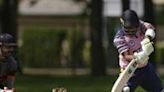 A member of the US Cricket Club hits a shot against Long Island United on a pitch in East Meadow, New York, where the sports international...