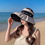 新款時尚百搭穿繩大簷空頂帽 夏季防紫外線防曬帽遮陽帽防曬-