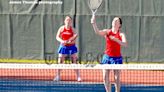 Tewksbury's Reilly Willimas hits the ball over the net in her doubles match with partner Molly MacDonald