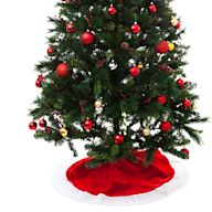 Decorative fabric or material placed around the base of a Christmas tree. Intended to cover the tree stand and create a cohesive holiday look. Available in various designs, matching the overall holiday decor theme.