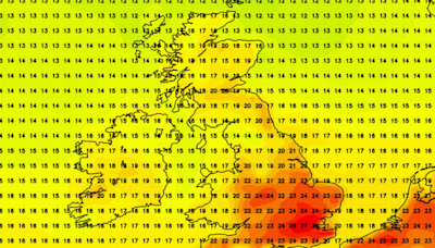 Weather map shows three areas where temperatures are set to soar