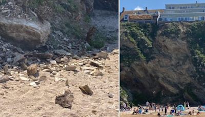 Huge cliff collapses as rocks fall yards from families sunbathing