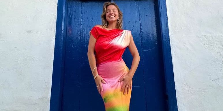 Sydney Sweeney Wins Vacation in This Slinky Watercolor Dress