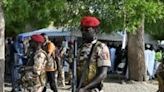 Guards patrolled as Chad's transitional president Mahamat Idriss Deby Itno (unseen) cast his ballot in the capital N'Djamena