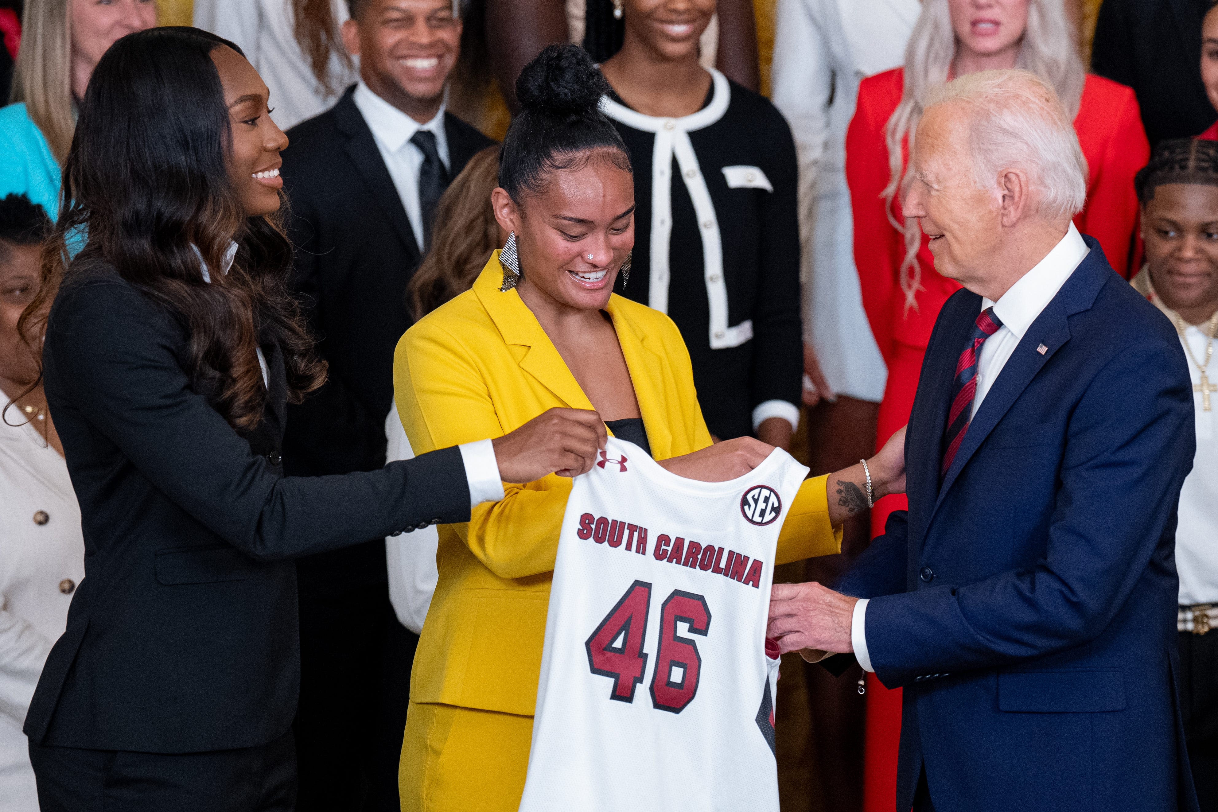 South Carolina, UConn celebrate NCAA championships at White House with President Biden