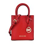 MK MICHAEL KORS MERCER荔枝紋手提/斜背兩用包-紅