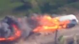 Insane moment Ukrainian drone annihilates Russian vehicle in huge fireball