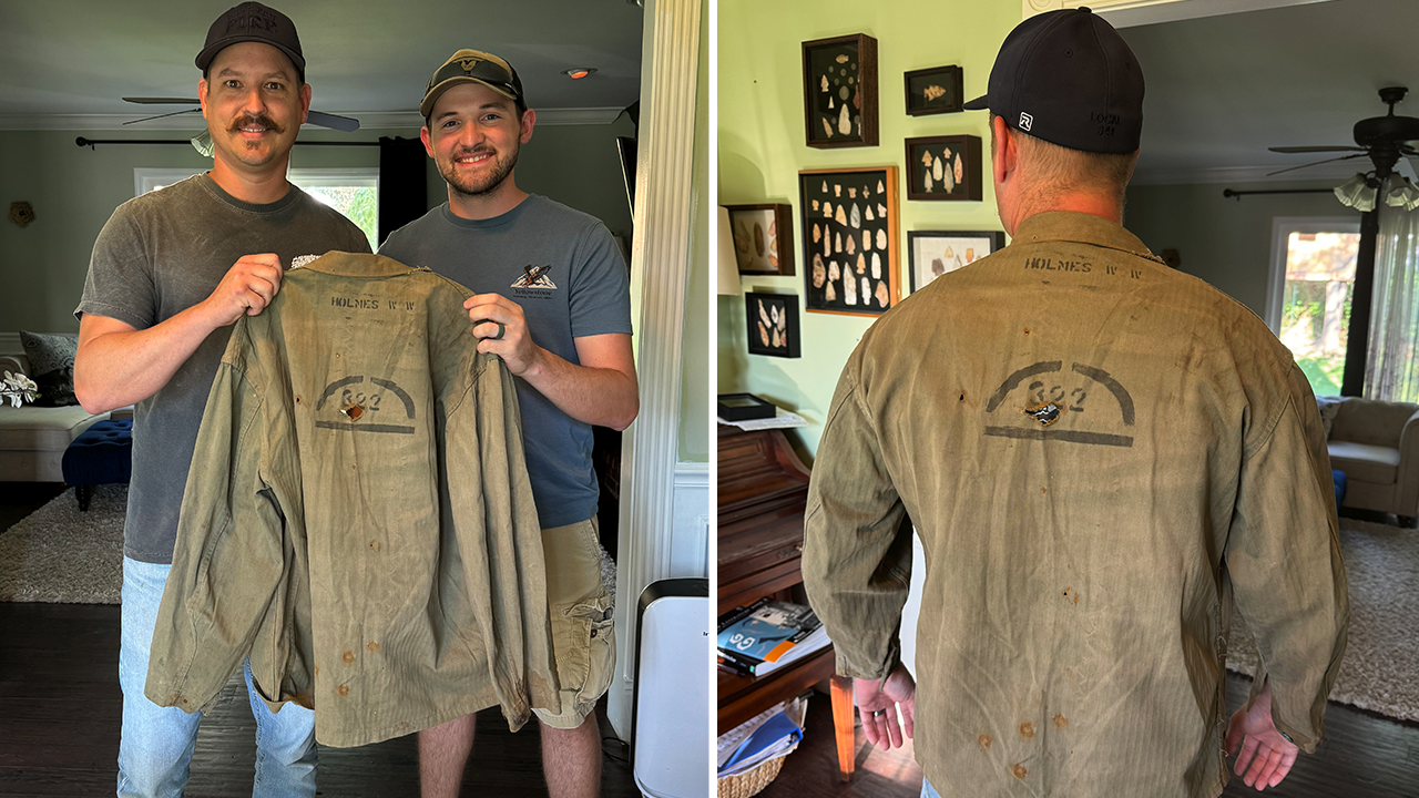 Texas man tracks down grandfather's WWII military jacket riddled with shrapnel holes