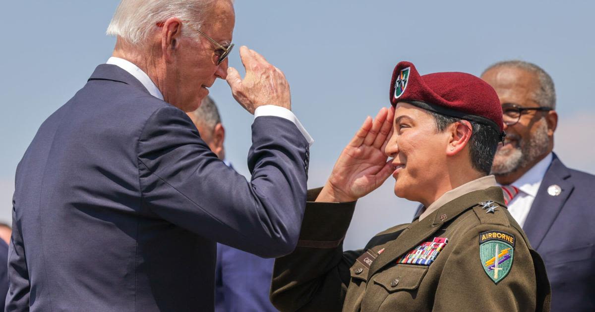 President Joe Biden personally gives General Andreé Carter her second star in New Orleans