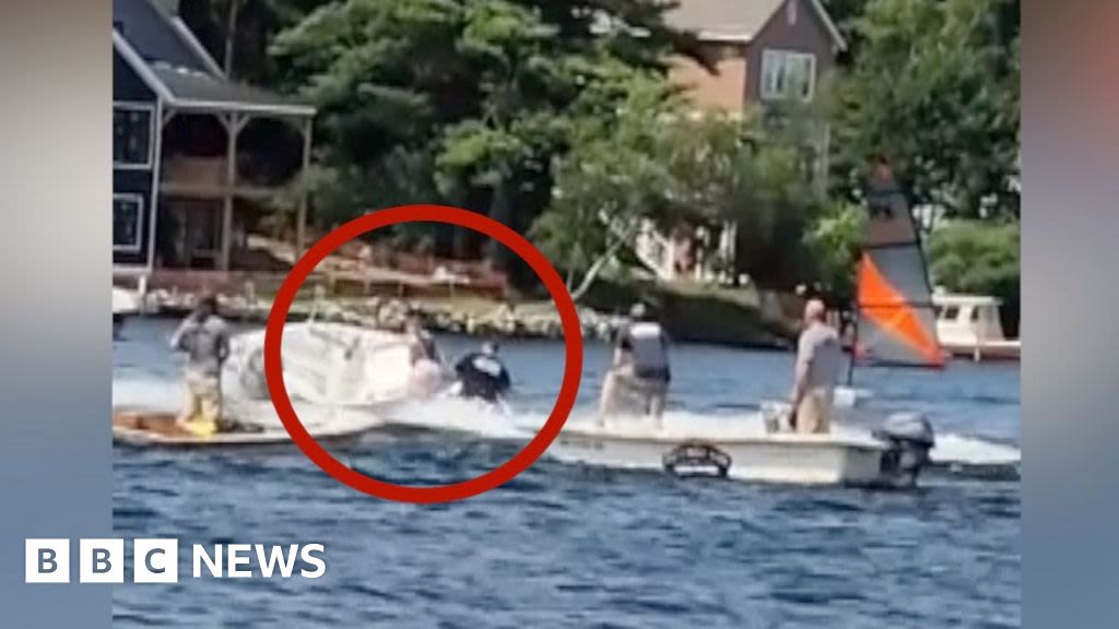 Moment teen on jet ski stops runaway boat speeding in circles