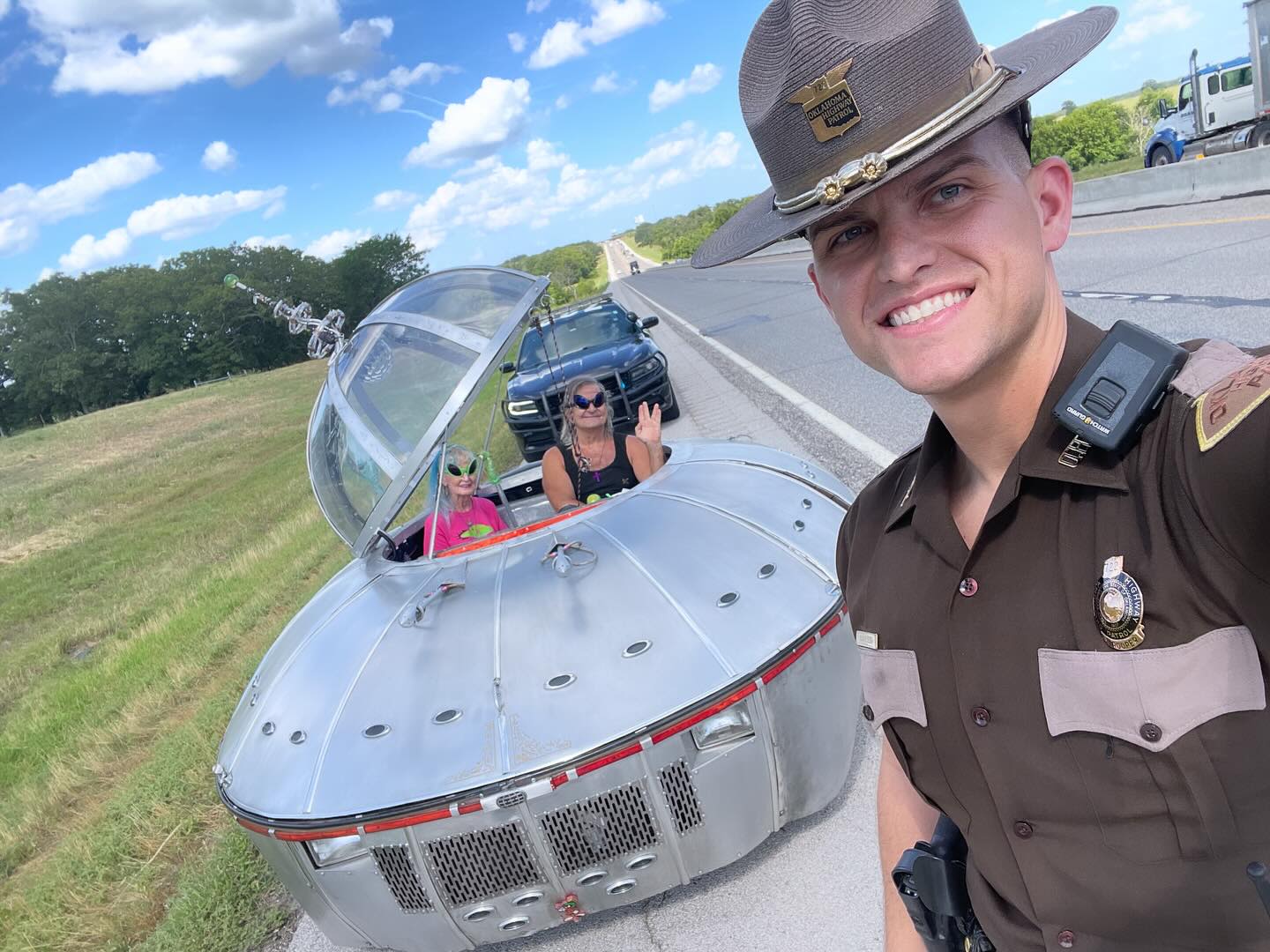 A UFO car drove cross-country. Officers thought it was out of this world.