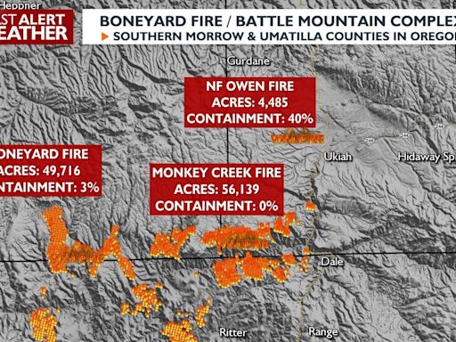 Boneyard Fire & Battle Mountain Complex total over 100,000 acres, still causing evacuations in southern Morrow County