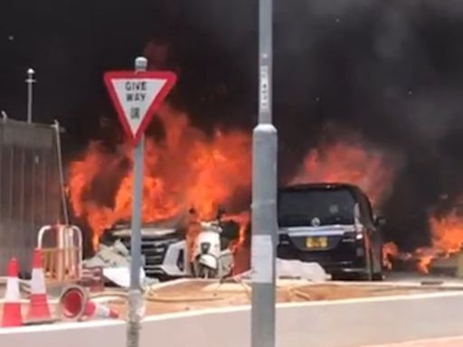 大埔富蝶邨多輛汽車起火 黑煙攻半空消防救熄