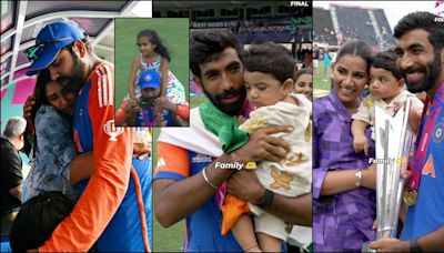 Emotional family moments: Tearful Rohit Sharma hugs wife Ritika, lifts daughter on shoulders; Jasprit Bumrah hugs wife mid-interview post-WC win