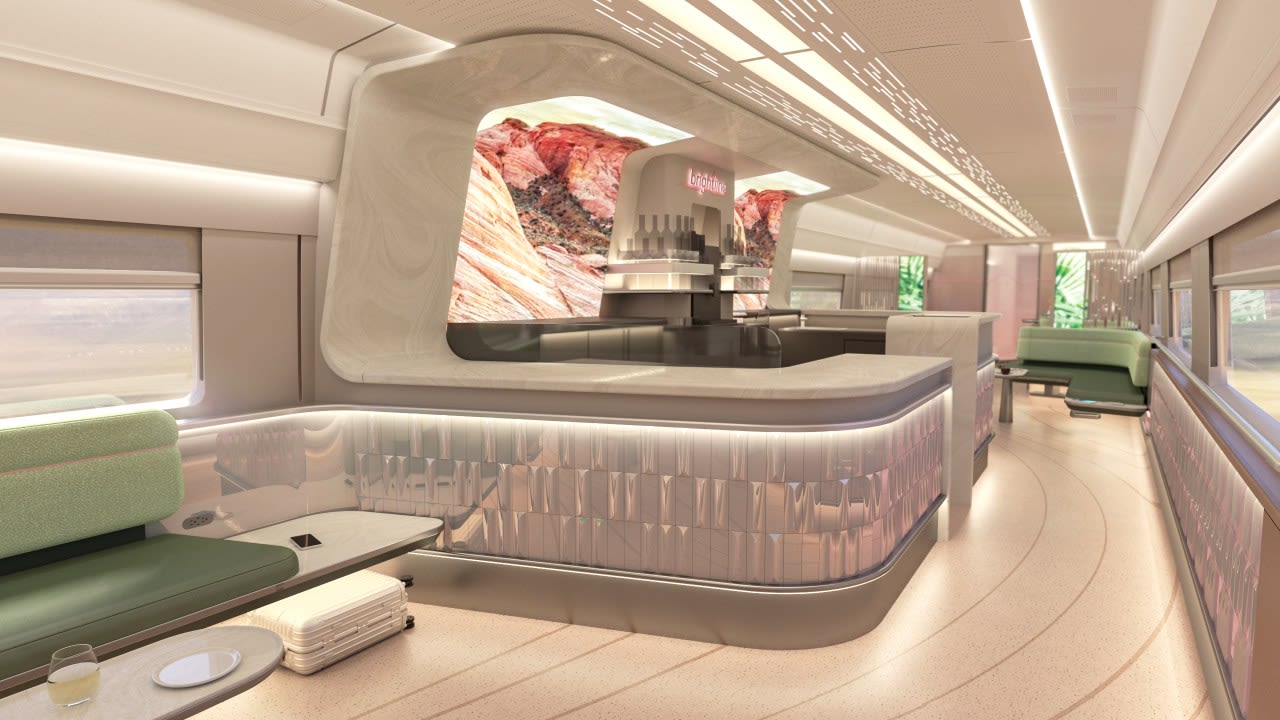 SoCal-to-Vegas bullet train shares renderings of train interiors, including ‘party car’