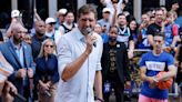 Mavericks great Dirk Nowitzki nearly knocked to the ground during fan's failed dunk attempt