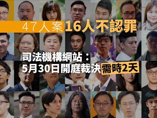 47人案｜16人不認罪 司法機構網站：5月30日開庭宣布裁決 需時兩天