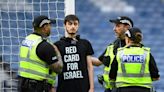 Protester ties himself to goalpost to delay Scotland-Israel women’s football match
