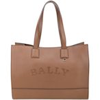 BALLY Crystalia 字母壓花小牛皮托特包(咖棕色)