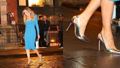 Sarah Jessica Parker Steps Out in Fitted Blue Dress and Reflective Heels While Filming ‘And Just Like That’ in NYC