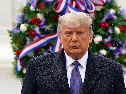 SEE IT: Trump sways and fidgets during rainy Veterans Day ceremony at Arlington Cemetery