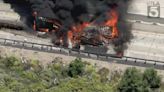 Semi-truck carrying meat incinerated by massive fire on 5 Freeway in Los Angeles