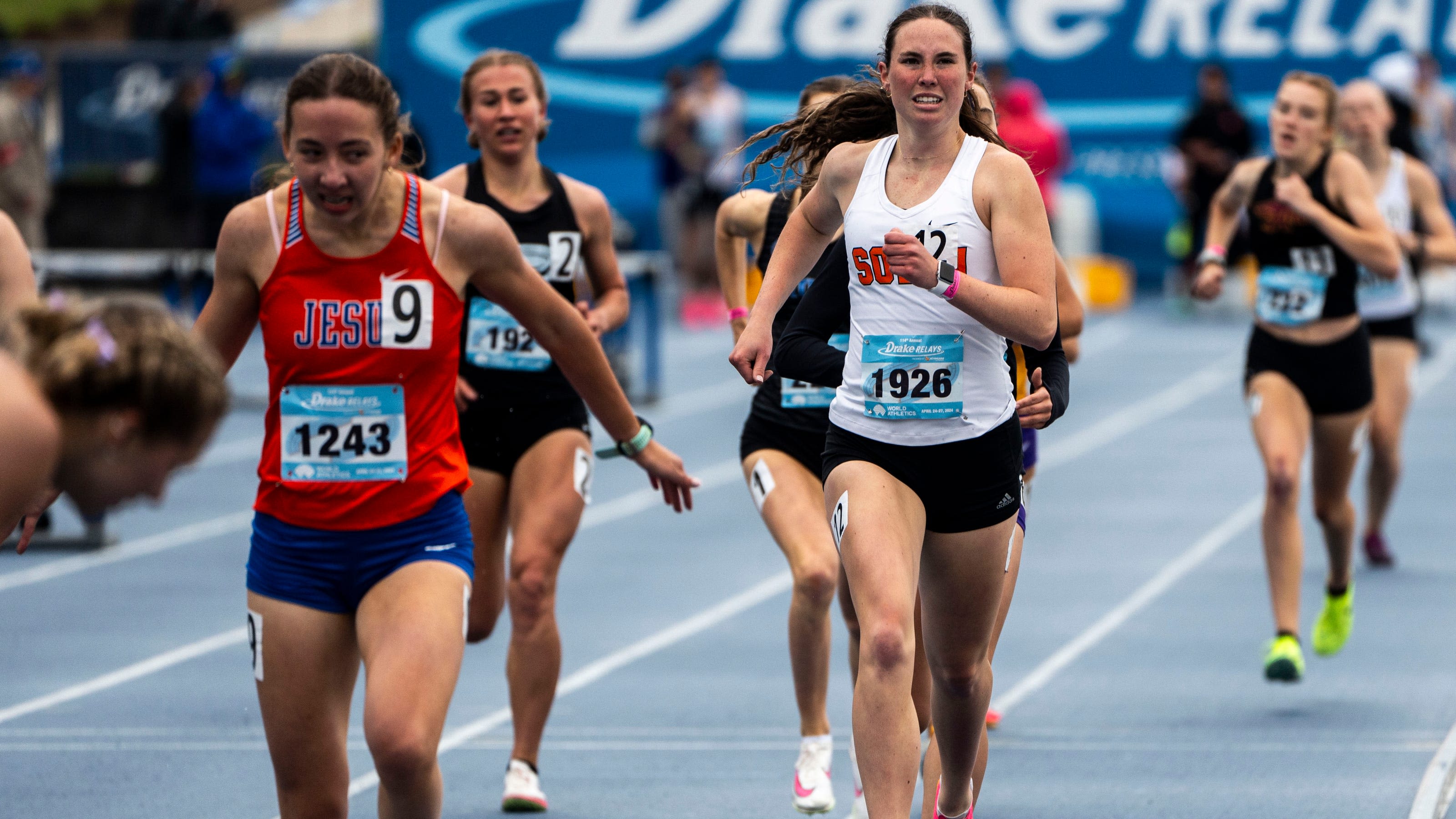 Solon's Gracie Federspiel speaks after the 400 meters at the Drake Relays