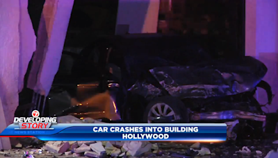 Vehicle crashes into building in Hollywood; driver hospitalized - WSVN 7News | Miami News, Weather, Sports | Fort Lauderdale