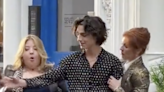 Timothée Chalamet accidentally hit by a camera on set