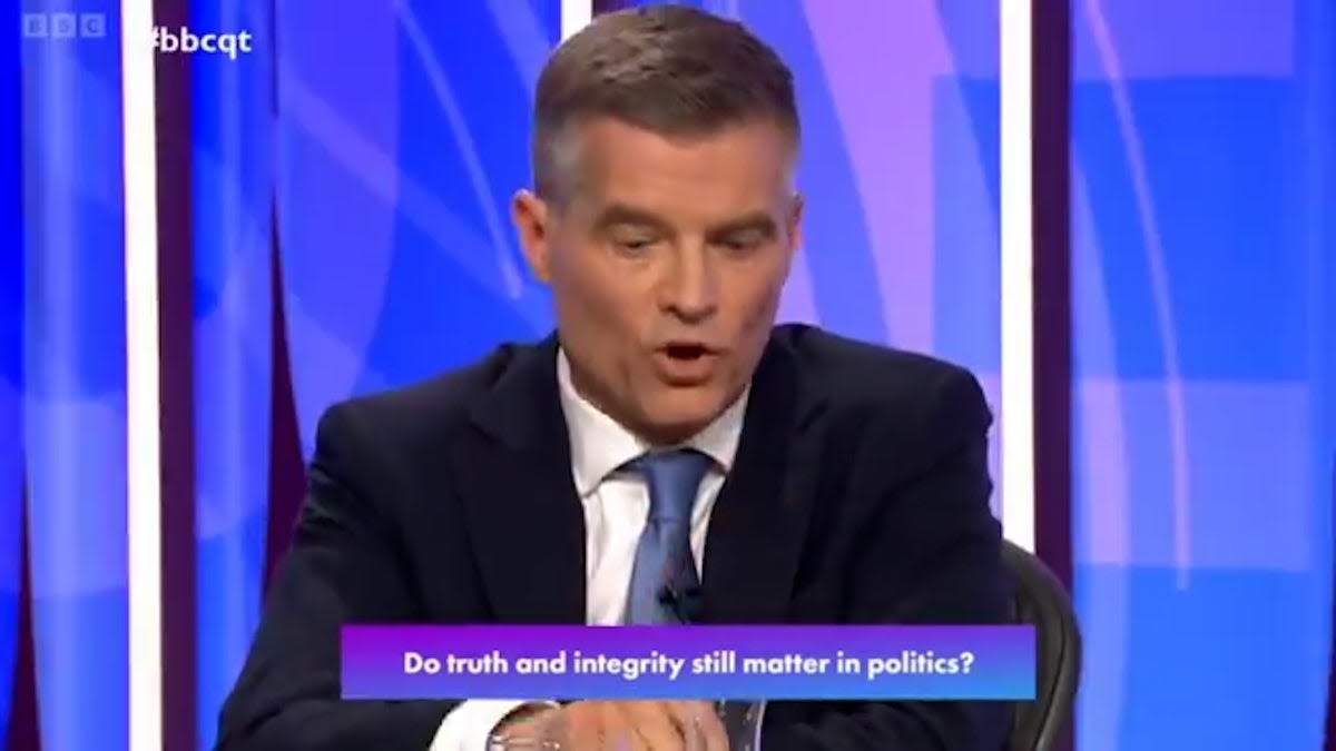 Mark Harper repeats Rishi Sunak’s £2,000 Labour tax claim on Question Time as Fiona Bruce forced to step in