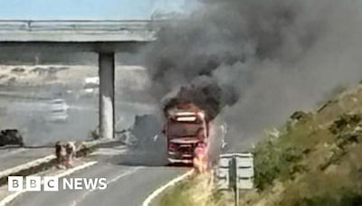 Firefighters tackle lorry blaze on A90 in Aberdeenshire