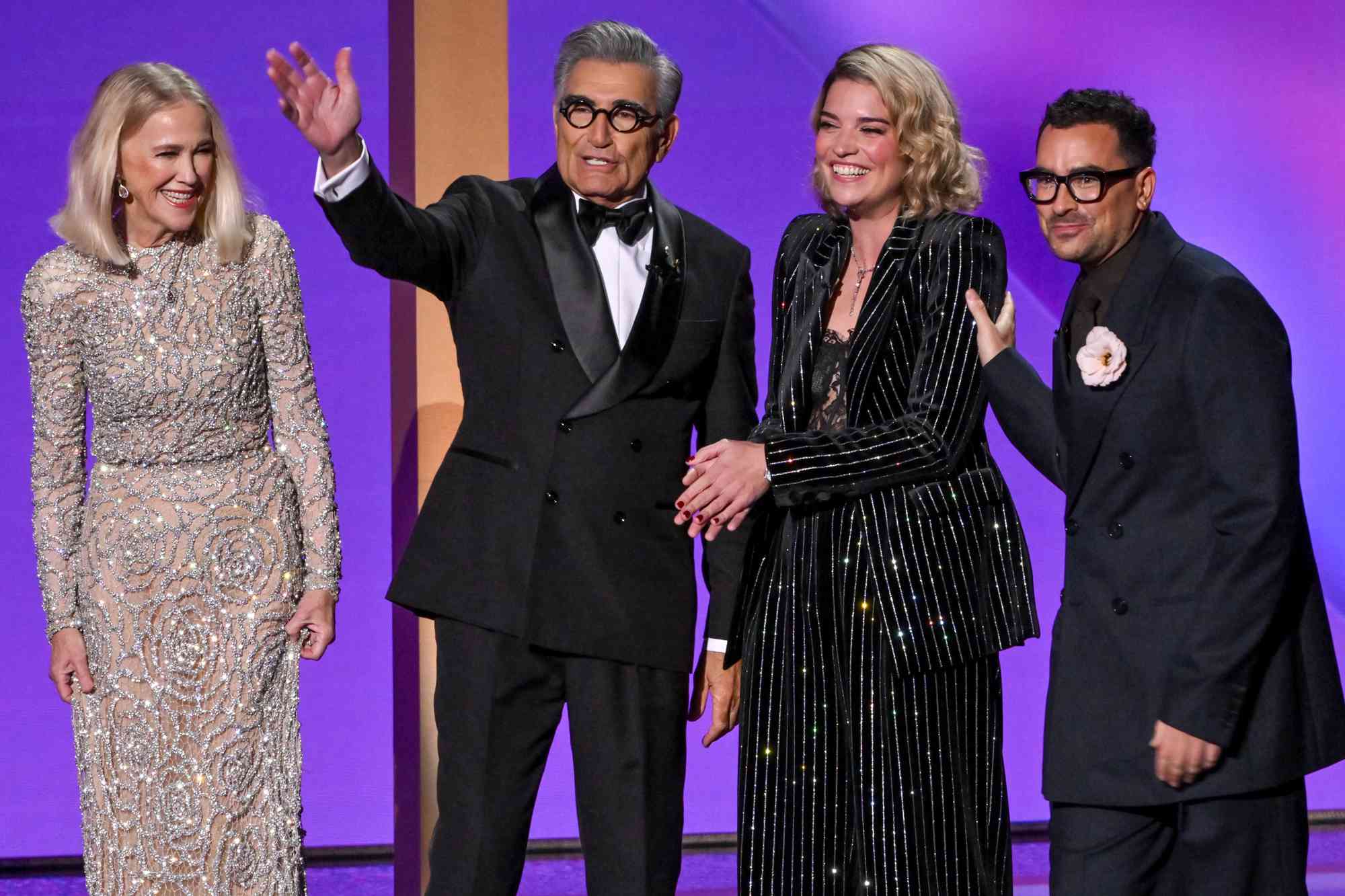 Dan and Eugene Levy Have “Schitt's Creek ”Reunion with Catherine O'Hara and Annie Murphy at 2024 Emmys