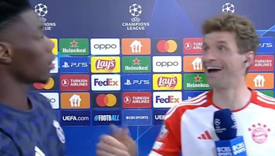 El hilarante cruce entre Müller y Tchouaméni tras el empate entre Bayern Munich y Real Madrid: “Está escuchando las estrategias”