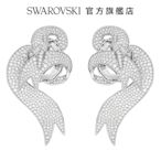 SWAROVSKI 施華洛世奇 Fashion Swan 夾式耳環 非對稱設計, 天鵝, 白色, 鍍白金色