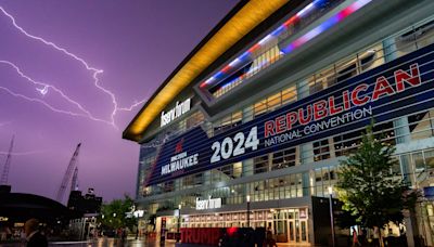 Lightning strikes over Fiserv Forum Monday night