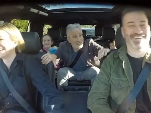 Watch Jon Stewart surprise Jimmy Kimmel's kids on drive to school, sing Olivia Rodrigo song: 'They’ve corrupted me!'